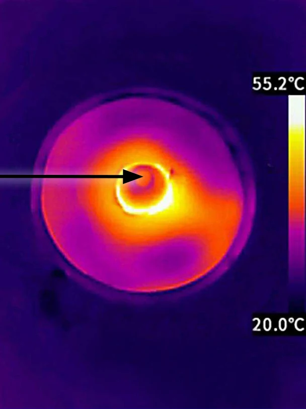 Thermogramme, réactifs au centre du guide d'onde